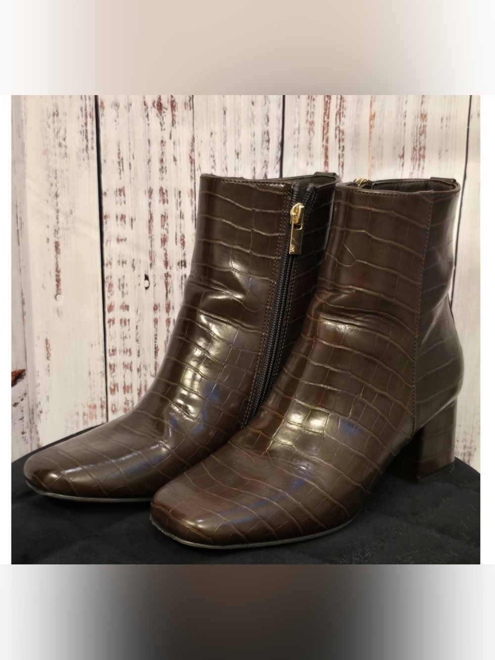 Jones New York Brown Croc-Embossed Ankle Boots
